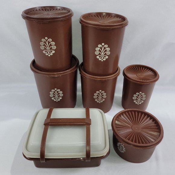 Tupperware Kitchen Vintage Tupperware Brown Canister Set 7 Food